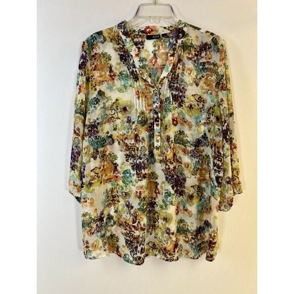 A.N.A. A New Approach Artsy Floral Print Top Women's Size XL Office Boho - Picture 1 of 11